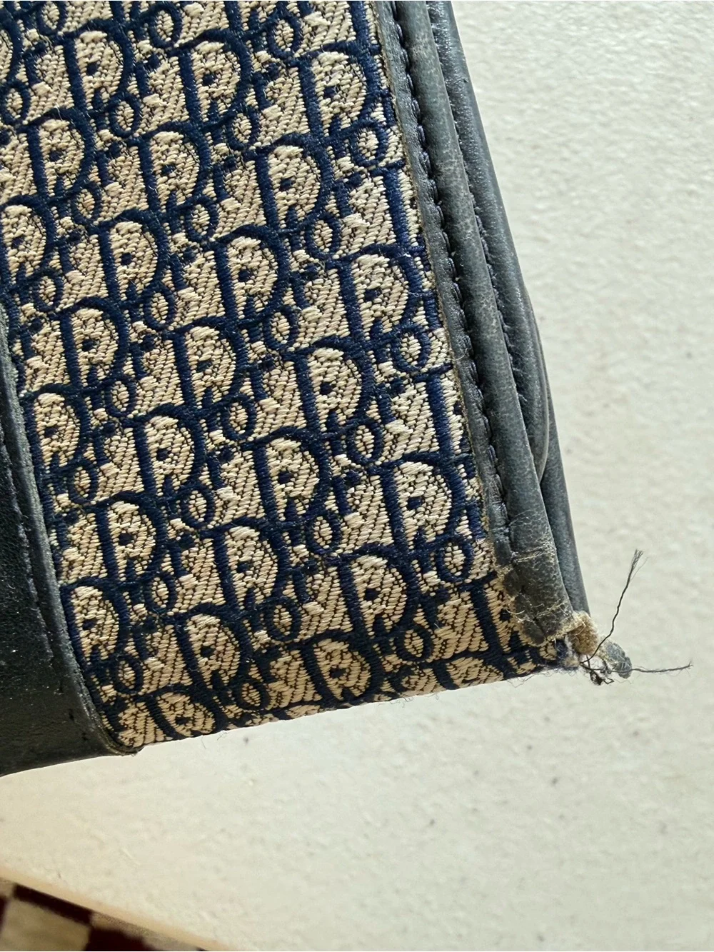 Vintage Dior Navy and Cream Monogram Compact Wallet with CD Clasp